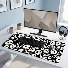Black Background White Skull And Bone Pattern Gaming Mouse Pad, Anti-Slip Rubber Desktop Mat, Smooth Sliding Surface For PC Laptop Office Home, Gothic Abstract Art Decor, Back To School Supplies - A - View 6