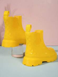 Sepatu Bot Hujan Pendek Warna-warni untuk Anak Perempuan, Sepatu Hujan Luar Ruangan Anti Selip Mengkilap dan Tahan Air - Kuning - View 4