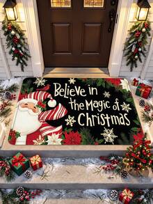 Santa Claus Doormat, Merry Christmas Snowflake Pattern Front Door Mat, Suitable For Floor, Entrance, Hallway, Laundry Room, Kitchen Sink, Seasonal Winter Christmas Holiday Home Decor - A - View 5