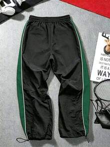 Men's Casual Long Pants, Colorblock Design, Lightweight & Comfortable, Drawstring Waist, Adjustable Cuffed Hem, Side Pockets, Suitable For Daily Casual Streetwear & Sports, Versatile Styling, Perfect Gift For Friends - Black - View 6