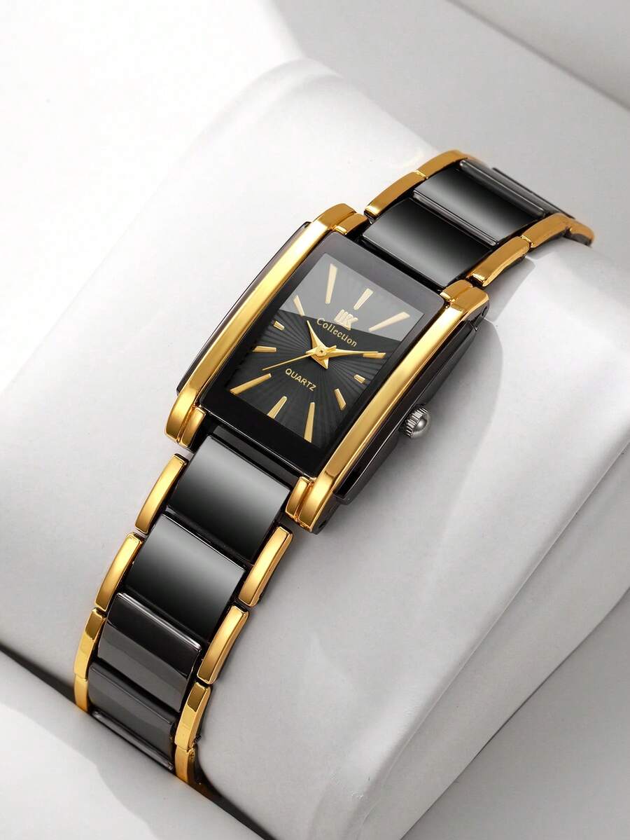 Montre cadeau pour femme, montre-bracelet quartz décontractée de style business mode à cadran carré (1 pièce/set), boîte de montre non incluse - Noir - Voir 1