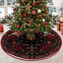1pc Double Skull Lantern Cross Gothic Pattern Christmas Tree Skirt, Elegant Color Holiday Decor, 5 Sizes, Unisex Holiday Gift, Suitable For Home And Party Christmas Home Decoration - Double Skull Lantern Cross Gothic - View 6