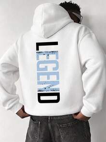 Men's Autumn/Winter Casual Classic English Element Print Hoodie Sweatshirt - White - View 3