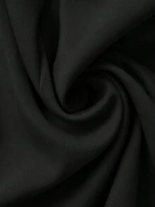 女款黑色波點新春/夏立領短袖長洋裝，收腰百褶喇叭下擺，柔軟面料 - 黑色 - 查看 3