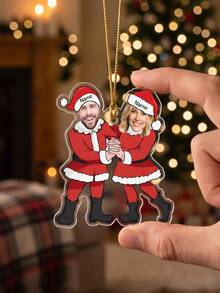 1pc Personalized Couples Matching Christmas Ornament, Custom Photo And Text Elf Christmas Acrylic Ornament, Funny Couple Picture Ornament, Christmas Gift - Multicolor - View 5