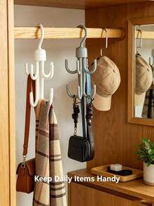 Double Layer Rotatable Six Claw Wardrobe Storage Rack, Durable Multi Hook Hanger, Wardrobe Organization And Storage, Suitable For Belts, Ties, Scarves, Hats And Other Items, Storage Hooks, Essential For Bathroom, Dormitory, Daily Home Storage - Multicolor - View 4