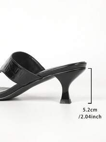 Women Elegant Black Animal Embossed Thong Square Toe Mules, Kitten Heel Slip-On Night Out Sandals - Black - View 7