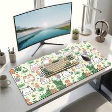 Cartoon Cat And Floral Pattern Gaming Mouse Pad, Non-Slip Rubber Desk Mat, Smooth Sliding Surface, Suitable For Computer Laptop Office Home, Cute Abstract Art Decor, Back To School Supplies - A - View 12