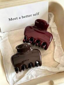 2pcs 5cm/1.97in Red & Coffee Rectangular Hair Clips, Fashionable Versatile Elegant Minimalist, Suitable For Daily, Casual, Party, Beach, Vacation, Hairstyle Design, Washing Hair & Face, Makeup And Clothing Accessories, Applicable For Spring, Summer, Autumn, Winter All Seasons Beach Hair Clips - Multicolor - View 6