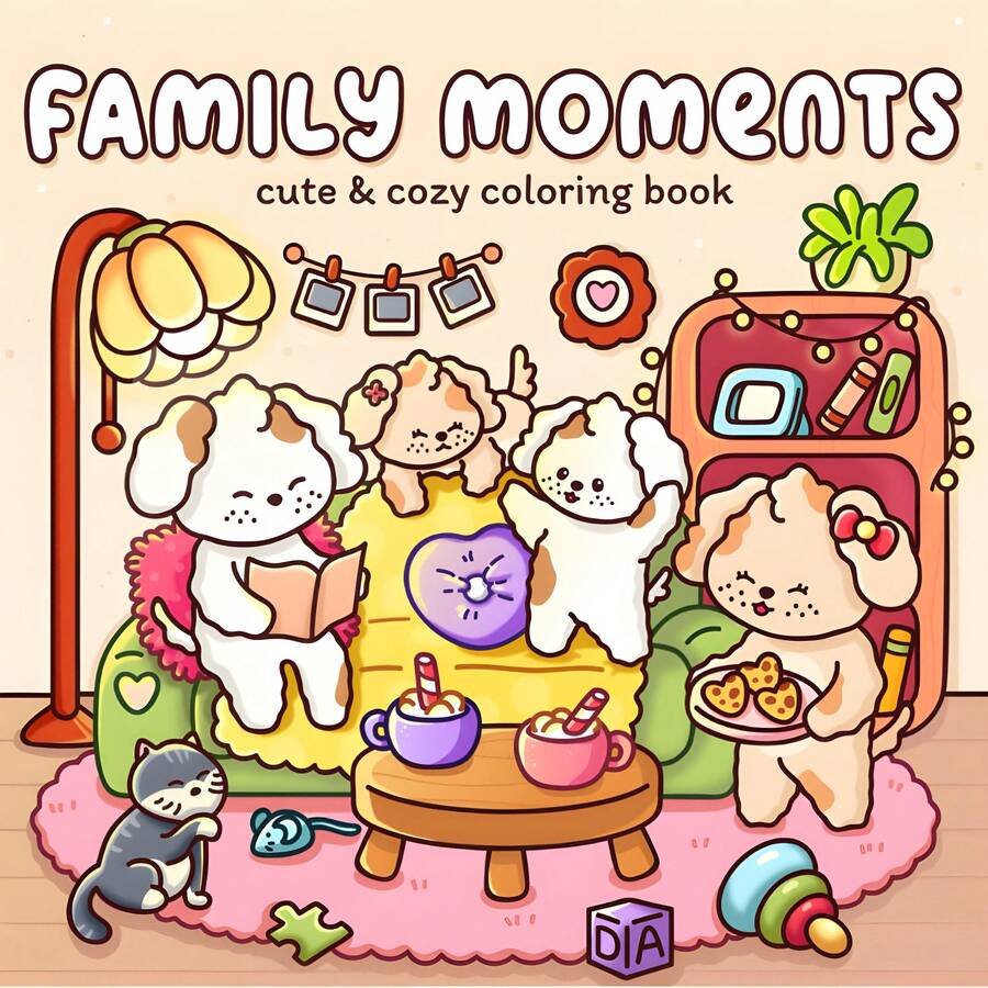 GDTME 2027 New Family Moments Cute Pet Coloring Book, 20*20cm Square Size. Inner Pages Depict Healing Home Life Scenes With Cute Dogs And Cats, Including Sofa Relaxation, Afternoon Tea, Reading And Playing, With Soft And Clear Lines, Easy To Color. Suitable For 14+ Teenagers And Adults, For Relaxing And Stress Relief In Leisure Time, Perfect As A Creative Gift.