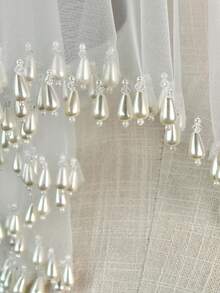 1Pc Teardrop Faux Pearl Tassel Bridal Veil White Tulle Short Wedding Veil For Bride Wedding Photo Shoot Headpiece - White - View 4