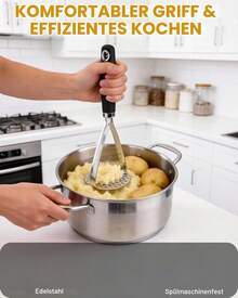 Stainless Steel Potato Masher, 26 Cm, Dishwasher Kitchen Tool, Ideal For Making Mashed Potatoes At Home - Black + Silver - View 4