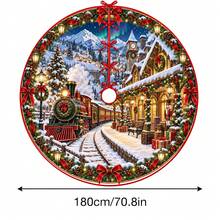 1件裝雪景蒸汽火車站圖案聖誕樹裙，優雅配色節日裝飾，5種尺寸，中性節日禮物，適合居家與派對聖誕裝飾 - 雪地蒸汽火車站 - 查看 14