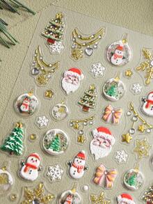 2pcs/Pack 5D Christmas Nail Stickers, Self-Adhesive Embossed Decals With Christmas Snowball, Christmas Tree, Wreath And Colorful Gemstone Patterns, Cute Winter Holiday Nail Art Decoration, Suitable For DIY And Nail Salon Use - Multicolor - View 8