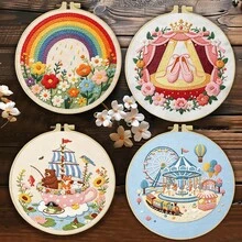 1PC 20*20cm/7.9*7.9in,Amusement Park Embroidery Kit, DIY Handmade Embroidery Set For Adult Beginners, Home Gift, Women's Sewing Gift, Including User Manual, Printed Pattern Fabric, Embroidery Frame, Needle And Thread. - 20*20cm/7.9*7.9in - View 11