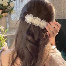 Ethereal Camellia Alligator Hair Clip New Floral Design - Back Of Head Top Clip Half-Up Spring Hair Clip Minimalist Hair Accessory - Beige - View 2