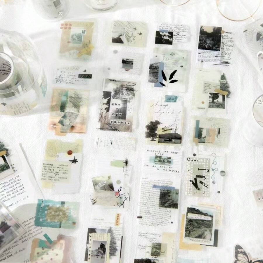 1 Roll Vintage Landscape & Handwritten Collage Material Paper, Aesthetic Retro Decorative Paper For Journaling, DIY Handcraft And Album Decoration,Search Tags - A - View 1