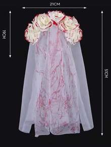 1pc Halloween Ghost Bride Bloody Rose Veil, Dark Style Floral Headpiece, Suitable For Halloween, Gothic Style, Holiday Party, Ball, Photo Prop - Multicolor - View 11