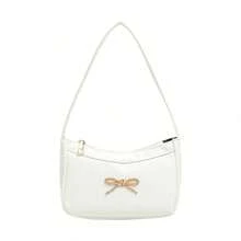 Tas Bahu Baru dengan Hiasan Pita yang Cantik, Tas Tangan Kain PU Lembut Motif Leci untuk Anak Perempuan, Tas Kecil Serbaguna untuk Dibawa, Tas Bahu untuk Pemakaian Sehari-hari - A - View 12