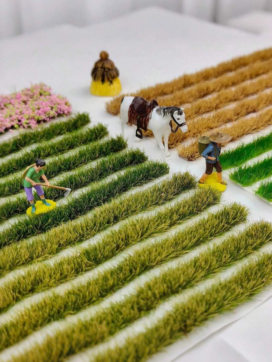 1 Box 5pcs Seasonal Mini Artificial Grass Tuft Model, 4 Colors 2.36*4.15in Artificial Sand Table Grass, Suitable For Various Scene Decoration, Train Track Miniature Landscape Model, Garden Model Landscape And Architectural Scene Layout DIY Material, Miniature Accessories, Fairy Garden