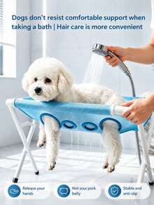 1pc Foldable Pet Bath Hammock, 8-Hole Breathable Anti-Escape Restraint Bed, Multi-Function Pet Bathing Rack, Suitable For Cat And Dog Nail Trimming, Grooming And Bathing - Blue (60*40*31cm) - View 3