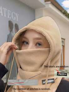 1pc Unisex Hat With Ear Warmers - Solid Color, Neck And Face Protection, High-Gram Wool Lining Beanie, Suitable For Outdoor Cycling, Casual Style, Drawstring Closure, Autumn/Winter Holiday Theme Warm Headwear - A - View 3