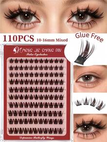 MENGJIESHANGPIN 110pcs Glue-Free Brown False Eyelashes Natural Curly Voluminous Messy Long-Lasting 10-16mm Eyelash Extensions YY12 - View 7