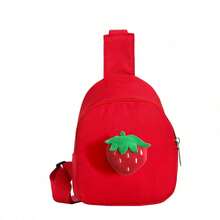 Children's Cute Strawberry Chest Bag, Girls' Solid Color Small Crossbody Bag, Lightweight Zipper Closure Small Bag For Travel And Coins, Suitable For Daily Use - B - View 12
