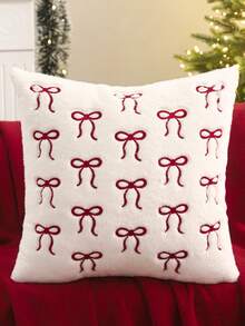 1pc/2pcs Christmas Decorative Pillow Case Christmas Tree Bow Embroidery Plush Winter Sofa Living Room Bedroom Home Decor Holiday Gift - Red - View 8