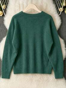 Elegant Women's Round Neck Sweater, Suitable For Spring And Autumn Seasons. - Dark Forest Green - View 2