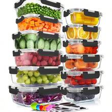 Juego de 12 Recipientes Herméticos de Vidrio con Tapa, Contenedores para Alimentos, Tóperes Reutilizables para Cocina, Refrigerador y Congelador - Ver 1