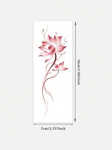 1pc Temporary Tattoo Sticker, Red Gradient Ink Wash Lotus With Flowing Ribbon Line Pattern, Realistic Fake Tattoo Design, Suitable For Daily, Bachelorette Party Favors, Music Festivals, Cosplay, Graduation Gifts, Lasts 3-5 Days - Multicolor - View 2