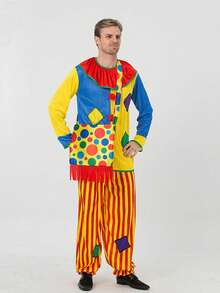 2PCS/Men's Clown Costume Set, Adult Multi-Color Funny Circus Clown Outfit, Halloween, Carnival, Cosplay Party Costume - Multicolor - View 9