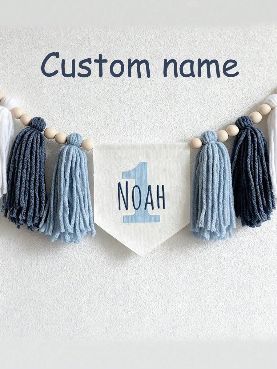 Personalized Birthday Banner, Birthday Tassel Banner, Party Hats And Birthday Decorations, Customized Name High Chair Banner - Multicolor - View 1