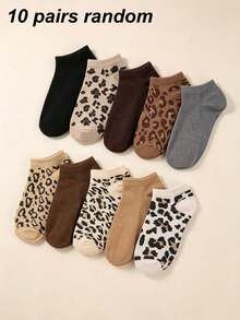1/5/10 Pairs Women's Leopard Print Short Socks, Breathable Invisible Socks, Casual Cute Comfortable, Suitable For Daily Wear, All Seasons, Random Style - Multicolor - View 11