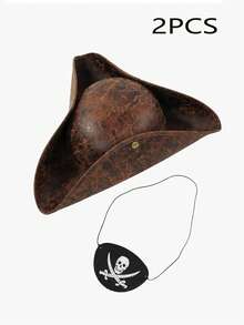 1pc Brown Faux Leather Funny Triangle Hat Halloween Sailor Pirate Hat With Eye Patch, Fashion Captain Hat Role Play Accessory, Suitable For Holiday Parties, Performances, Cosplay Costumes, Masquerade Balls And Other Occasions - A-party - View 11