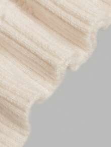 minisummer Women Fall Casual Cream High Neck Cable Knit Pullover, Textured Waffle Splice Loose Fit Long Sleeve Knitted Sweater - White - View 8