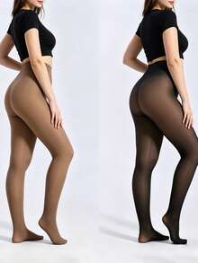 1 Pair Thickened Warm Tights, High Elasticity Semi-Transparent High Waist Design, Suitable For Autumn/Winter, Comfortable And Warm - Multicolor - View 1