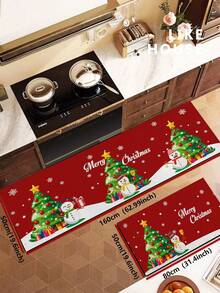 1/2pcs Christmas Kitchen Decor Rugs, Christmas Tree & Snowman Pattern, Winter Kitchen Rugs And Mats, Non-Slip Washable Absorbent Kitchen Accessories Decor Mats, Christmas Holiday Gift! - Multicolor - View 13
