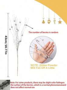6pcs Silver Glitter Christmas Tree Decorative Branches With Berries And Artificial Flowers, Suitable For Holiday, Wedding, Party, Tabletop Decor, DIY Decoration Accessories, Christmas Tree And Christmas Plant Decoration - Silver - View 9