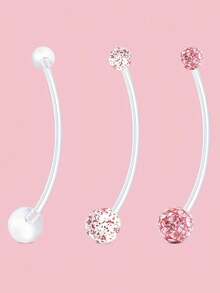 3pcs Plastic Pregnancy Belly Button Rings Long Bar Navel Rings, Suitable For Pregnant Women Sports Flexible Transparent Belly Piercing Retainers 14G 32mm Long Bar - Multicolor - View 7