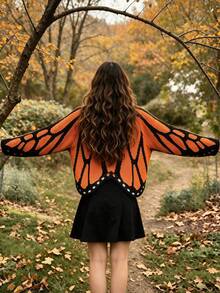 Women's Butterfly Print Cardigan Collar Long Sleeve Polyester Regular Length Coat, A Stylish Choice For Fall And Everyday Wear. - Orange - View 2