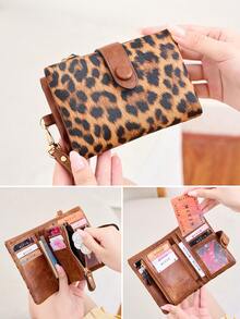Leopard Print Women's Wristlet Wallet, Large Capacity Snap Button Zipper Coin Purse, Multi-Card Slot Design, With Detachable Wrist Strap, Suitable For Daily And Travel Use - Multicolor - View 14