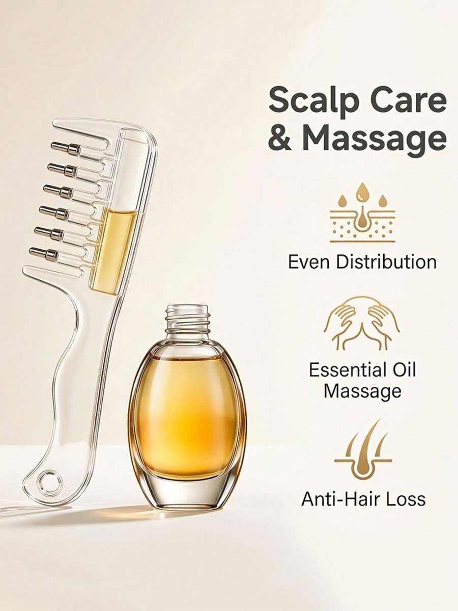 Transparent Visible Liquid Storage And Guide Comb, Ball-Bearing Metal Guiding Teeth For Even Liquid Distribution, Can Replace Manually Applying Hair Care Combs, Essential Oils Soothe The Scalp And Soften Stubble, Home Scalp Care, Portable Hair Comb