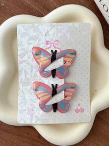 2pcs Women's Cute Cartoon Animal Hair Clip Set, Rabbit Duck Butterfly Pattern Hair Clips, Sweet Girl Hair Accessories, Suitable For Daily Styling - Multicolor - View 2