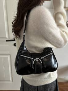 Niche Design Chain 2026 New Women's Bag Fashion Gothic Style Rivet Underarm Bag Handbag Shoulder Bag Solid Color Studded Chain Shoulder Bag - Black - View 4