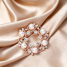 1pc Simple Korean Style Pearl Flower Brooch For Women, Scarf Clip, Alloy Brooch Pin, Versatile Elegant Brooch Accessory, Personalized Beautiful Business Brooch, Gift For Girlfriend, Beautiful Jewelry - Champagne - View 5