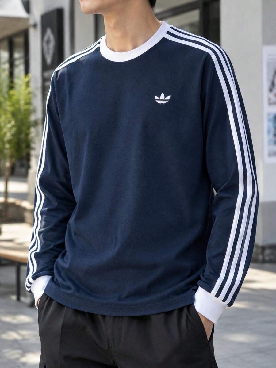 Adidas Originals Men's Sports T-Shirt & Tank Top 3S LS TEE Navy Blue Contrast Color Long Sleeve Sports Top KT5066 - Deep Indigo - View 1