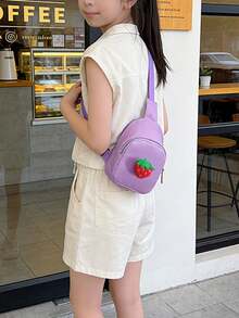 Children's Cute Strawberry Chest Bag, Girls' Solid Color Small Crossbody Bag, Lightweight Zipper Closure Small Bag For Travel And Coins, Suitable For Daily Use - B - View 5