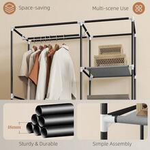 Fabric Wardrobe W/ Shelves Hanging Rail Foldable Wardrobe Light Grey - T0001-01-5955 - View 7